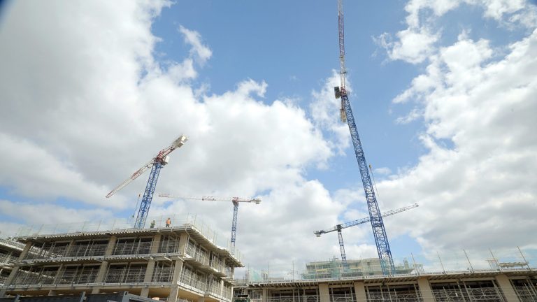 Tower cranes at construction site